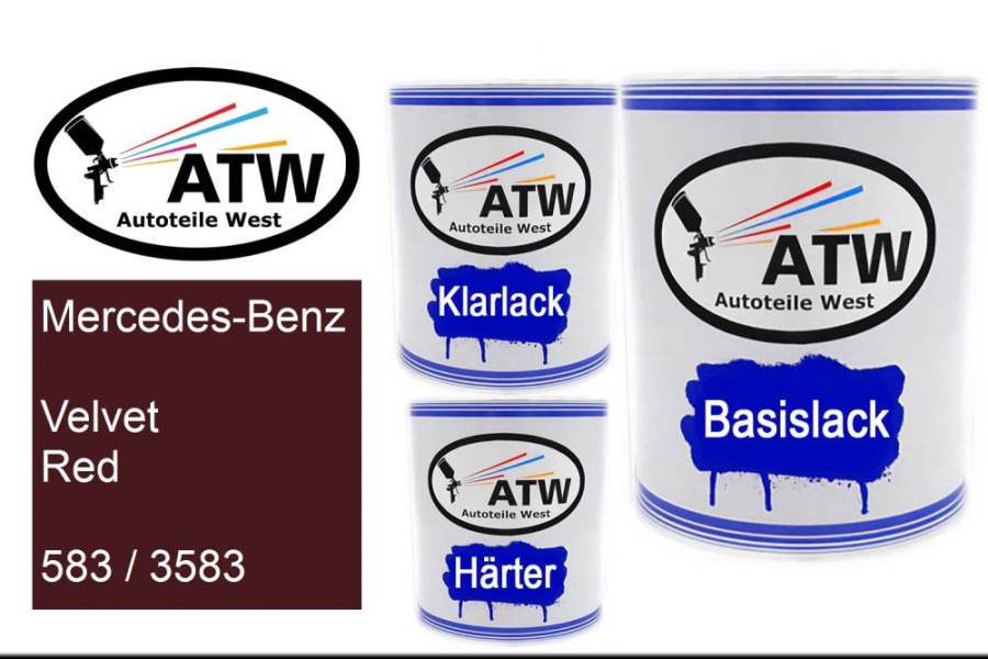 Mercedes-Benz, Velvet Red, 583 / 3583: 1L Lackdose + 1L Klarlack + 500ml Härter - Set, von ATW Autoteile West.